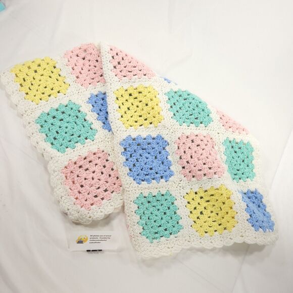 Bundle 2 Handmade Afghan Blanket Crochet Knit Granny Squares 34 x 34 Pastel Pink - Picture 3 of 11